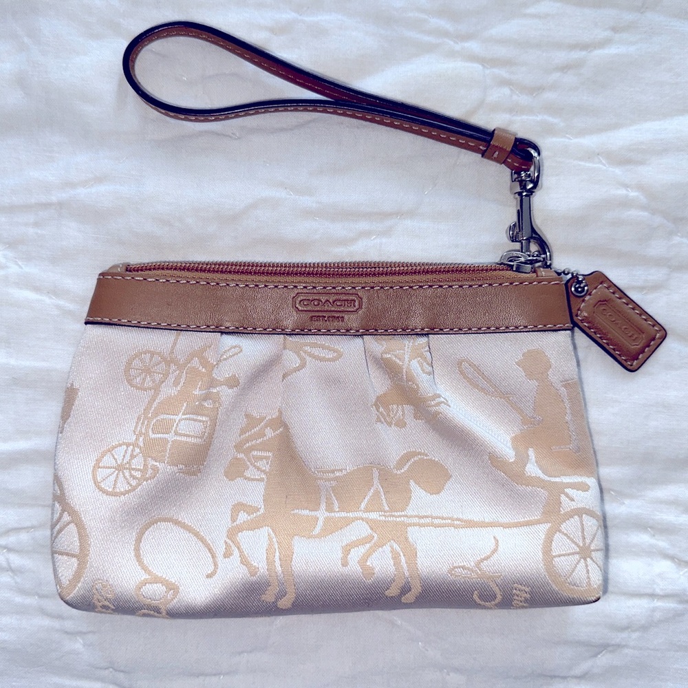 Coach Sateen Horse & Carriage Wristlet in Ivory